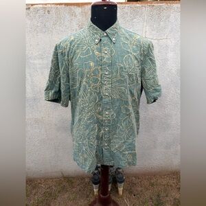 PreOwned Reyn Spooner Green Hawaiian Print Full Button Men's Large